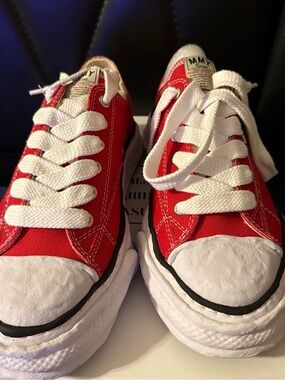 Miharayasuhiro Red Canvas Low-Top Sneakers with White Accents